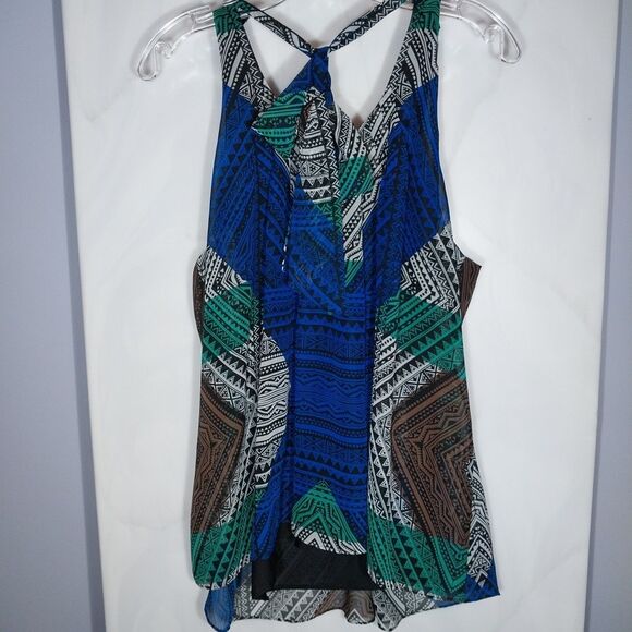 ECI Beaded Tank Top Sz 10 Sheer Lined Flowy Boho Chic Tribal Geometric Aztec - Picture 5 of 9